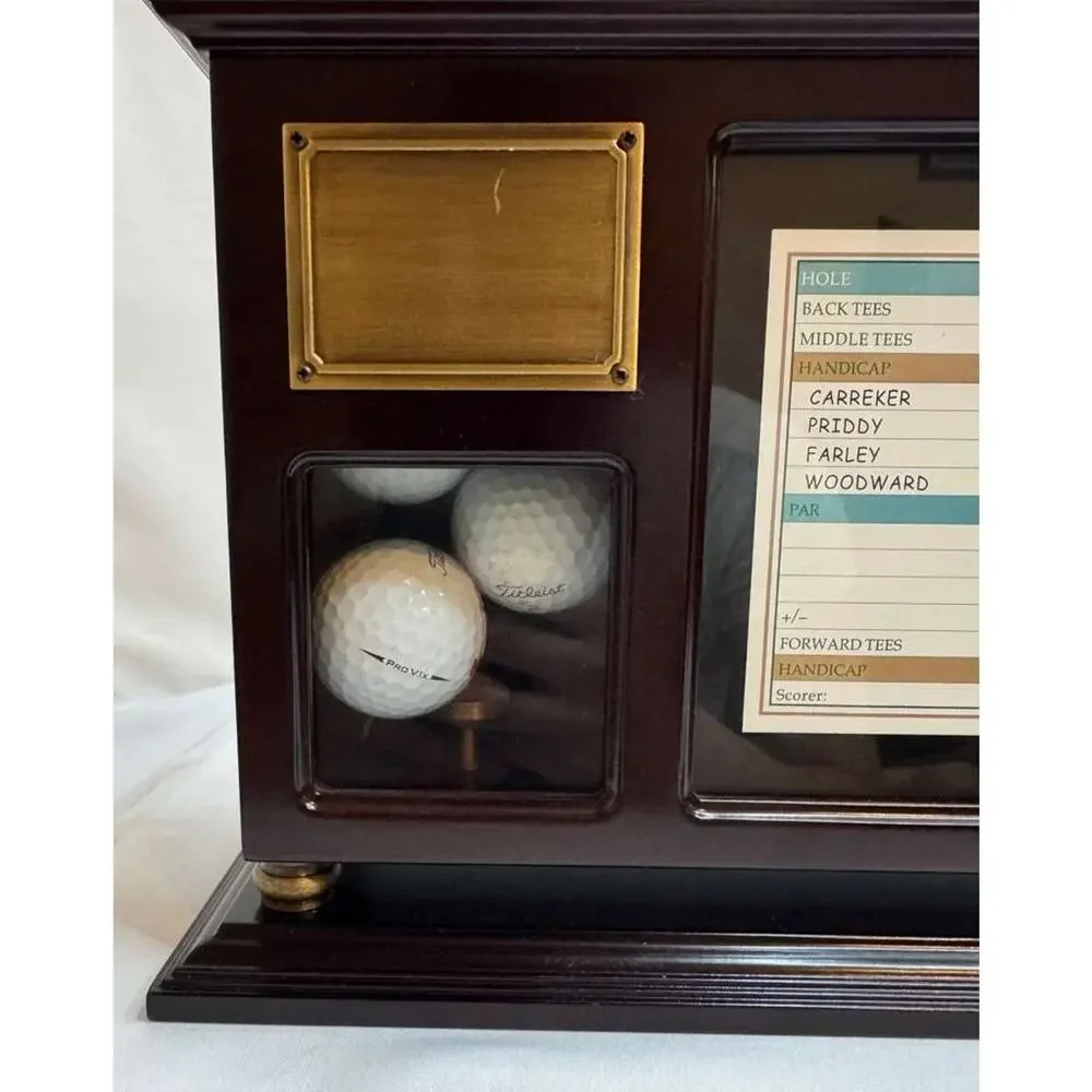 Bombay Company Golf Scorecard Display Shadow Box Wood Trophy Case Ball Holder